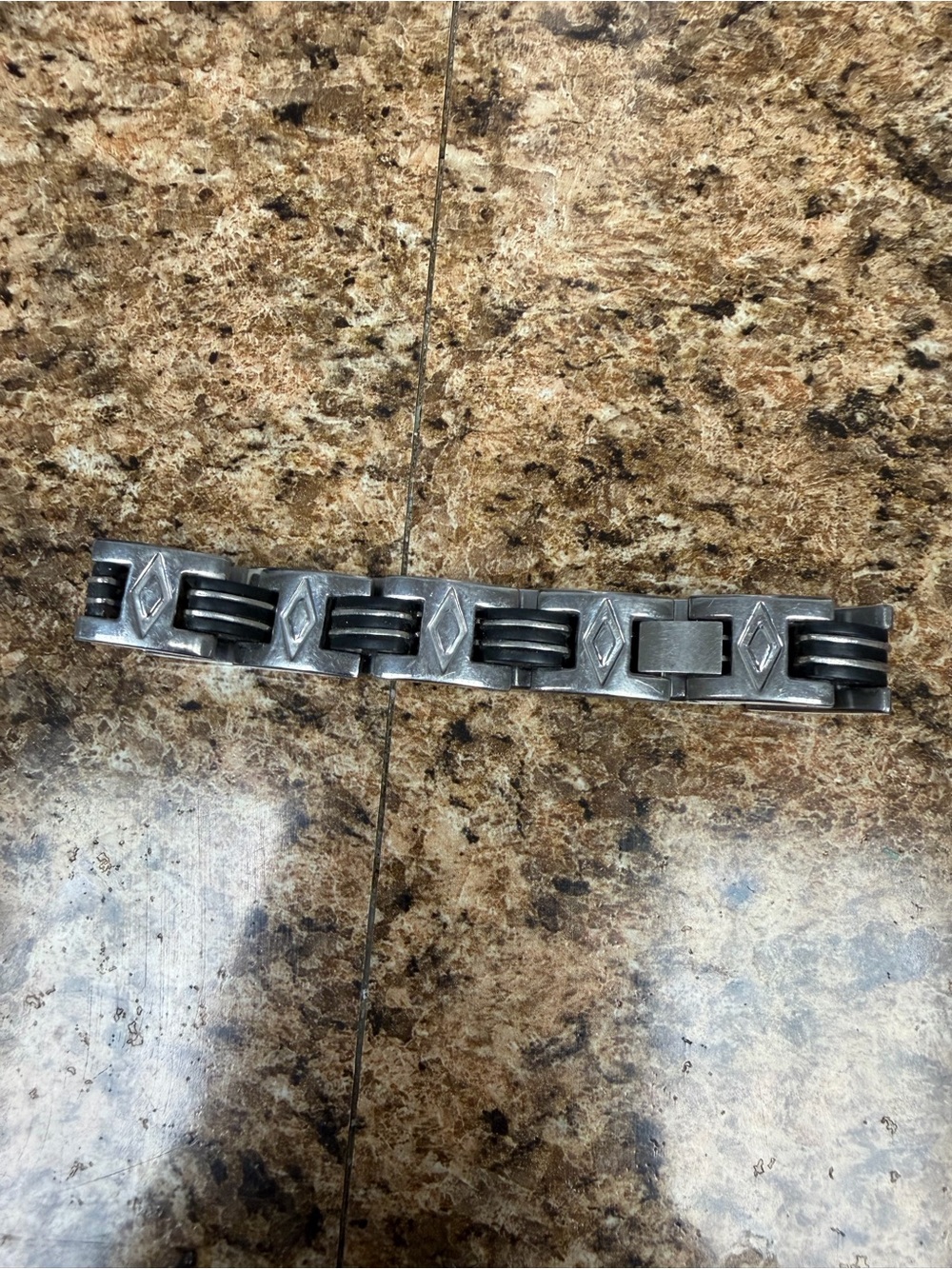 Mens Stainless Steel ID Bracelet Black Silver Tone Geometric Link Biker